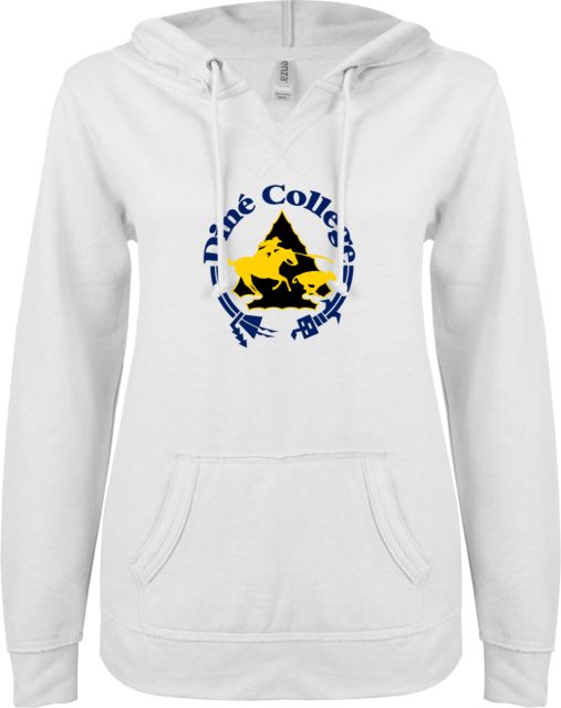 Dine College ENZA Womens V Notch Raw Edge Fleece Hoodie Dine College Logo 3 - ONLINE ONLY