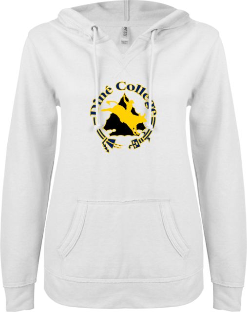 Dine College ENZA Womens V Notch Raw Edge Fleece Hoodie Dine College Logo 4 - ONLINE ONLY