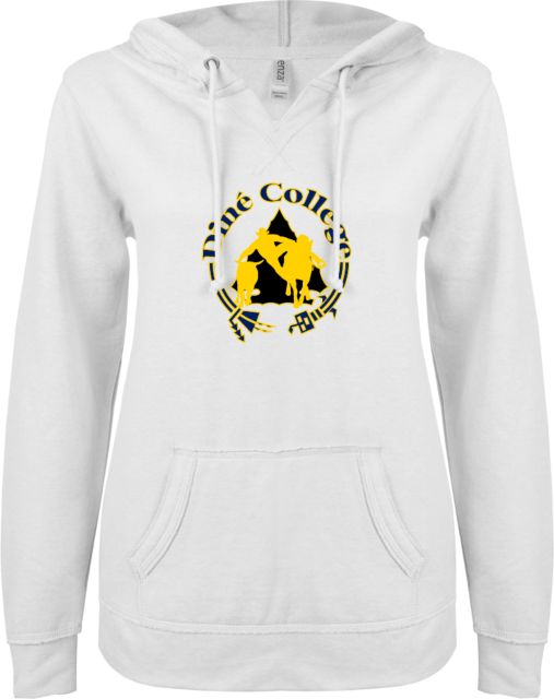 Dine College ENZA Womens V Notch Raw Edge Fleece Hoodie Dine College Logo 5 - ONLINE ONLY