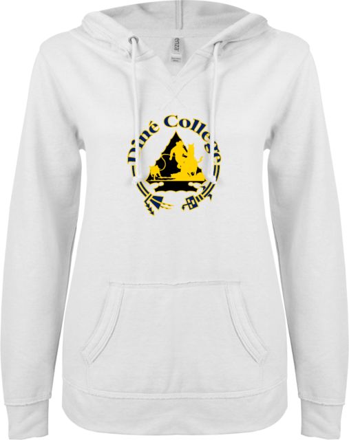 Dine College ENZA Womens V Notch Raw Edge Fleece Hoodie Dine College Logo 7 - ONLINE ONLY