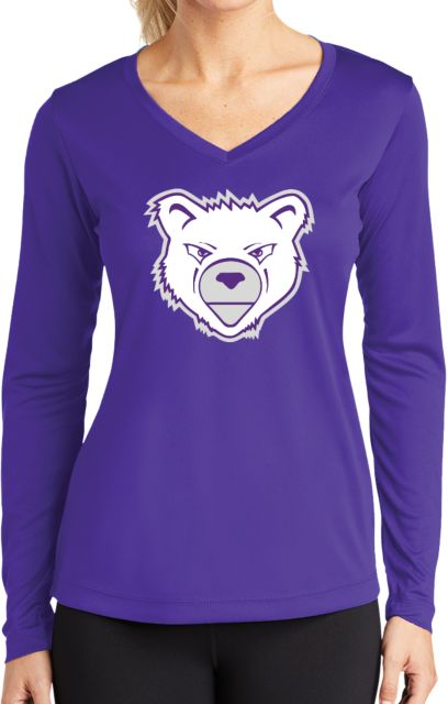 Harcum Womens Performance Long Sleeve V Neck Shirt Bear Head - ONLINE ONLY