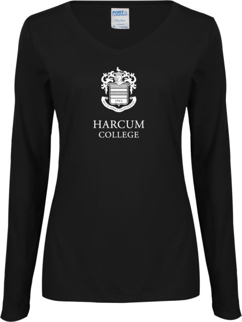 Harcum Womens Long Sleeve V Neck Tee  Primary Mark - ONLINE ONLY