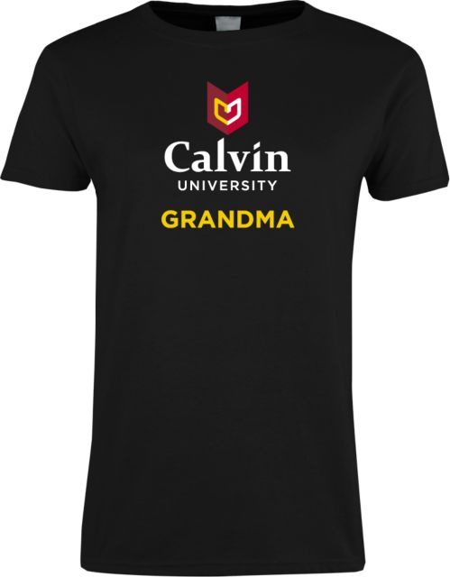 Calvin Univ Ladies T Shirt Grandma University Logo Vertical - ONLINE ONLY