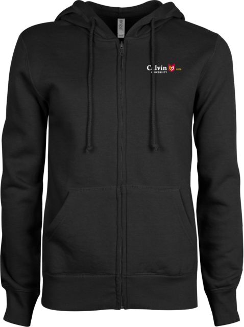 Calvin Univ ENZA Womens Fleece Full Zip Hoodie University Logo 1876 Horizontal - ONLINE ONLY
