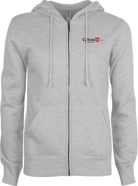 Calvin Univ ENZA Womens Fleece Full Zip Hoodie University Logo 1876 Horizontal - ONLINE ONLY