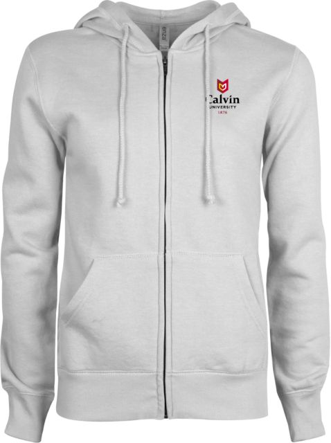 Calvin Univ ENZA Ladies Fleece Full Zip Hoodie University Logo 1876 Vertical - ONLINE ONLY