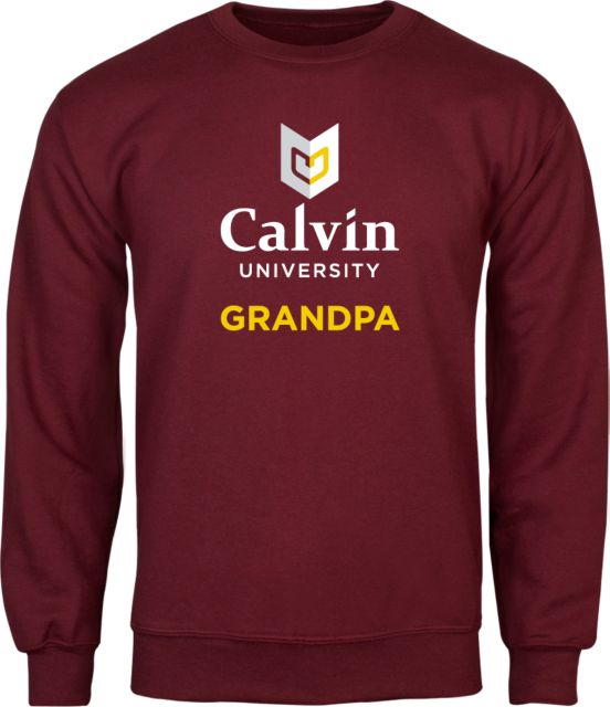 Calvin Univ Fleece Crew Grandpa University Logo Vertical - ONLINE ONLY