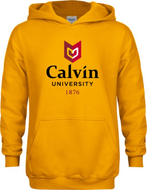 Calvin Univ Youth Fleece Hoodie University Logo 1876 Vertical - ONLINE ONLY