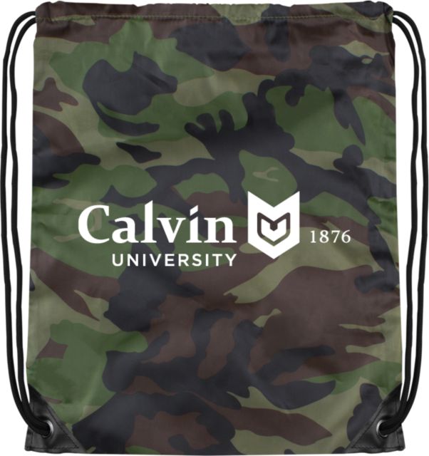 Calvin Univ Camo Drawstring Backpack University Logo 1876 Horizontal - ONLINE ONLY