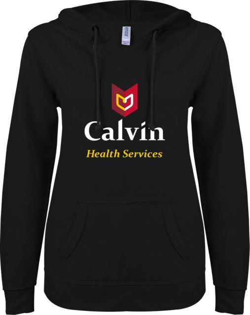 Calvin Univ ENZA Womens V Notch Raw Edge Fleece Hoodie Health Services - ONLINE ONLY