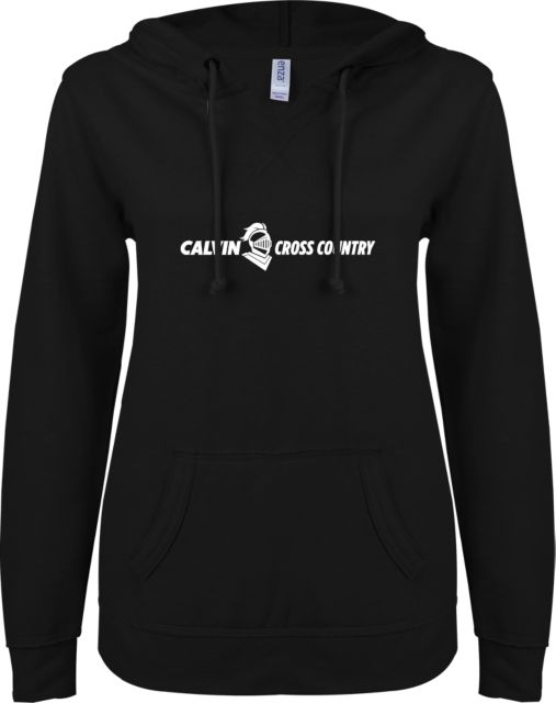 Calvin Univ ENZA Ladies V Notch Raw Edge Fleece Hoodie Cross Country Horizontal - ONLINE ONLY