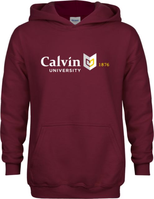 Calvin Univ Youth Fleece Hoodie University Logo 1876 Horizontal - ONLINE ONLY