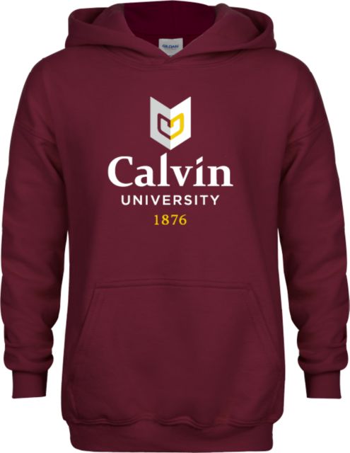 Calvin Univ Youth Fleece Hoodie University Logo 1876 Vertical - ONLINE ONLY
