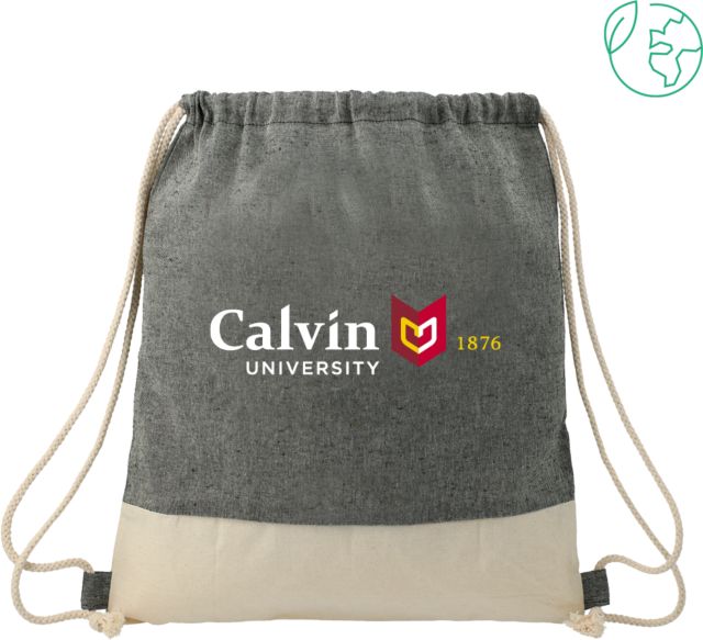 Calvin Univ Split Recycled Cotton Drawstring Bag University Logo 1876 Horizontal - ONLINE ONLY