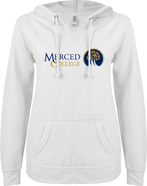 Merced College ENZA Ladies V Notch Raw Edge Fleece Hoodie Secondary Logo - ONLINE ONLY