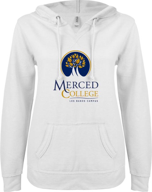 Merced College ENZA Ladies V Notch Raw Edge Fleece Hoodie Los Banos Campus Vertical - ONLINE ONLY