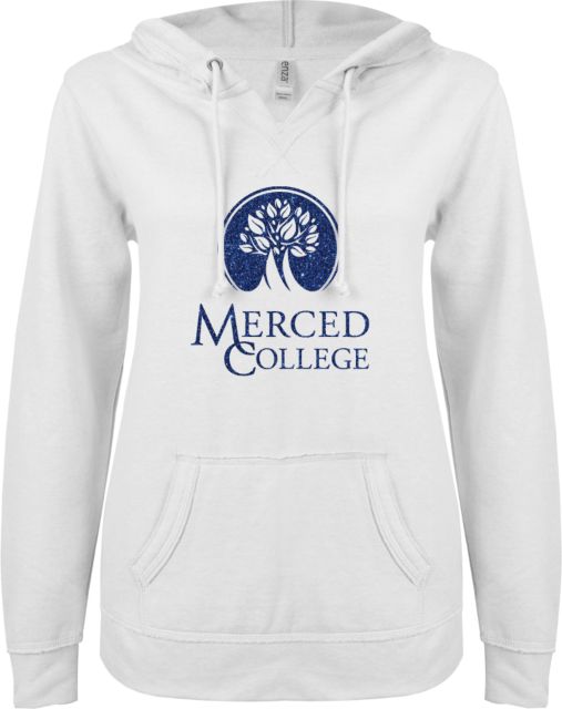Merced College ENZA Ladies V Notch Raw Edge Fleece Hoodie H Dark Glitter - ONLINE ONLY