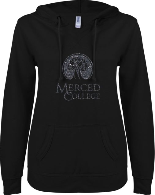 Merced College ENZA Ladies V Notch Raw Edge Fleece Hoodie F Soft Glitter - ONLINE ONLY