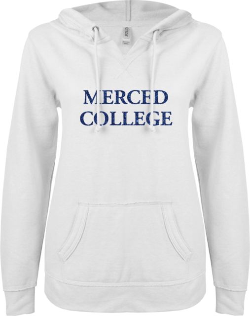 Merced College ENZA Ladies V Notch Raw Edge Fleece Hoodie H Dark Glitter - ONLINE ONLY