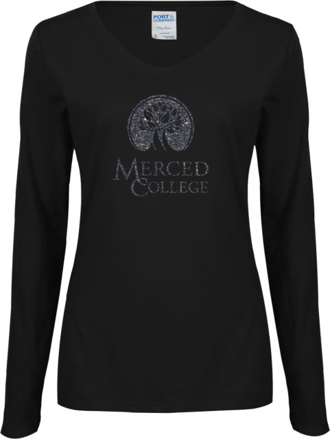 Merced College Ladies Long Sleeve V Neck Tee F Soft Glitter - ONLINE ONLY