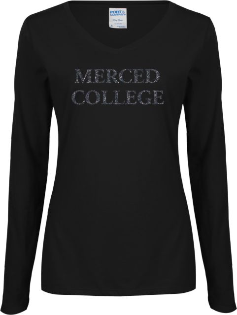 Merced College Ladies Long Sleeve V Neck Tee F Soft Glitter - ONLINE ONLY