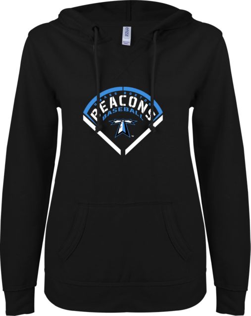 UMass Boston ENZA Ladies V Notch Raw Edge Fleece Hoodie Beacons Baseball Stencil Diamond - ONLINE ONLY