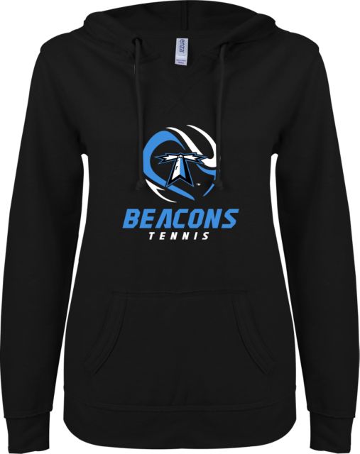 UMass Boston ENZA Ladies V Notch Raw Edge Fleece Hoodie Beacons Tennis Abstract Ball - ONLINE ONLY