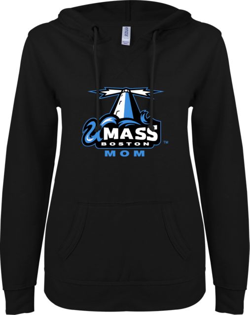 UMass Boston ENZA Ladies V Notch Raw Edge Fleece Hoodie Mom - ONLINE ONLY