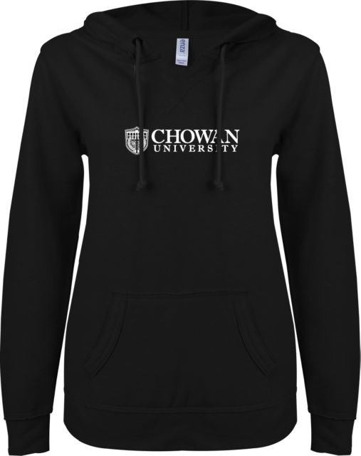 Chowan ENZA Womens V Notch Raw Edge Fleece Hoodie Horizontal Primary Mark - ONLINE ONLY