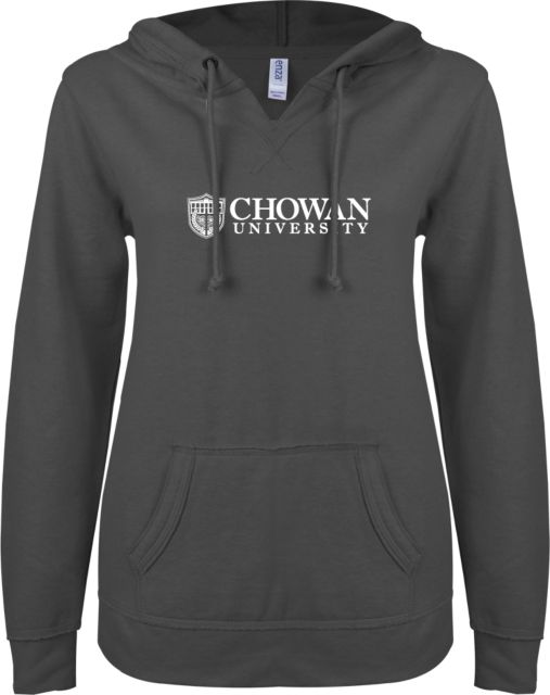 Chowan ENZA Womens V Notch Raw Edge Fleece Hoodie Horizontal Primary Mark - ONLINE ONLY