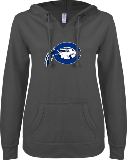 Chowan ENZA Womens V Notch Raw Edge Fleece Hoodie Mascot Logo - ONLINE ONLY