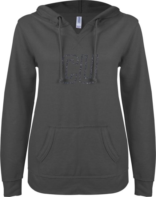 Chowan ENZA Womens V Notch Raw Edge Fleece Hoodie CU Glitter Soft Glitter - ONLINE ONLY