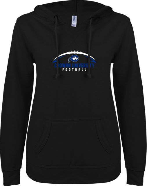 Chowan ENZA Ladies V Notch Raw Edge Fleece Hoodie Chowan University Football - ONLINE ONLY
