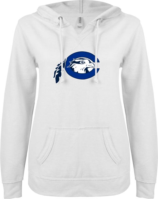 Chowan ENZA Womens V Notch Raw Edge Fleece Hoodie Mascot Logo - ONLINE ONLY