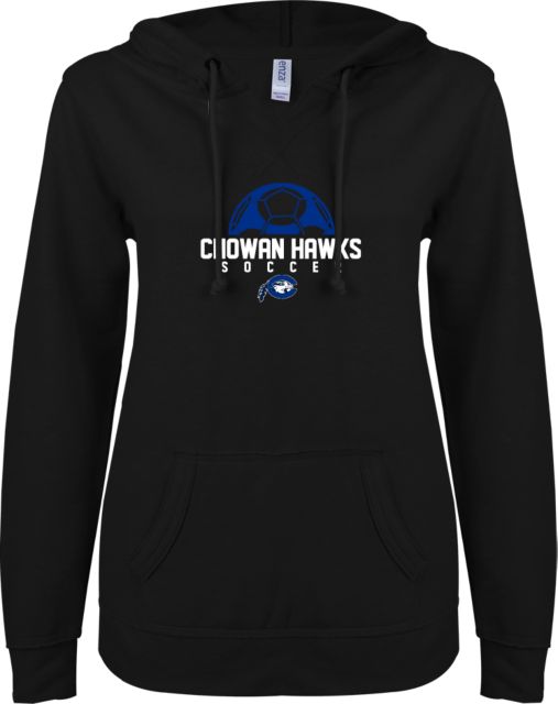 Chowan ENZA Ladies V Notch Raw Edge Fleece Hoodie Chowan Hawks Soccer - ONLINE ONLY