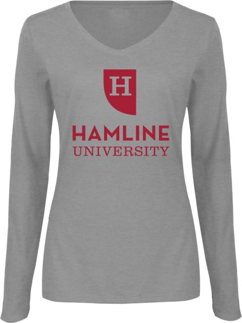 Hamline Ladies Long Sleeve V Neck Tee Primary - ONLINE ONLY