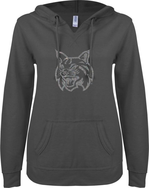 East Georgia State ENZA Ladies V Notch Raw Edge Fleece Hoodie Bobcat Head Soft Glitter - ONLINE ONLY