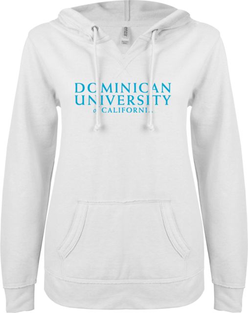 Dominican ENZA Womens V Notch Raw Edge Fleece Hoodie Dominican University of Califonia - Primary Word Mark - ONLINE ONLY