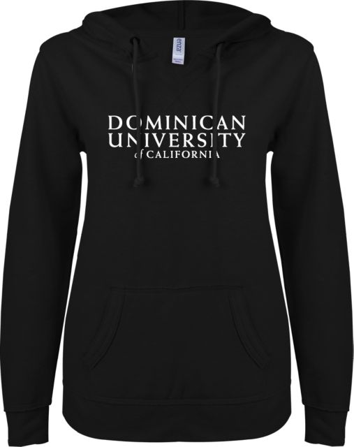Dominican ENZA Womens V Notch Raw Edge Fleece Hoodie Dominican University of Califonia - Primary Word Mark - ONLINE ONLY
