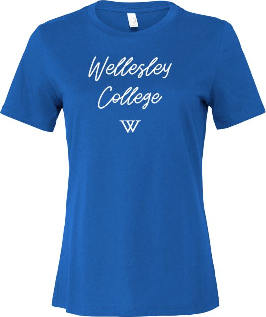 Wellesley Bella + Canvas Womens Relaxed Cotton T Shirt Wellesley College Script - ONLINE ONLY
