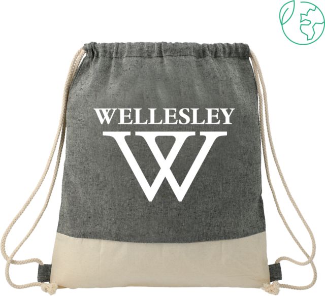 Wellesley Split Recycled Cotton Drawstring Bag Wellesley College Primary Mark - ONLINE ONLY