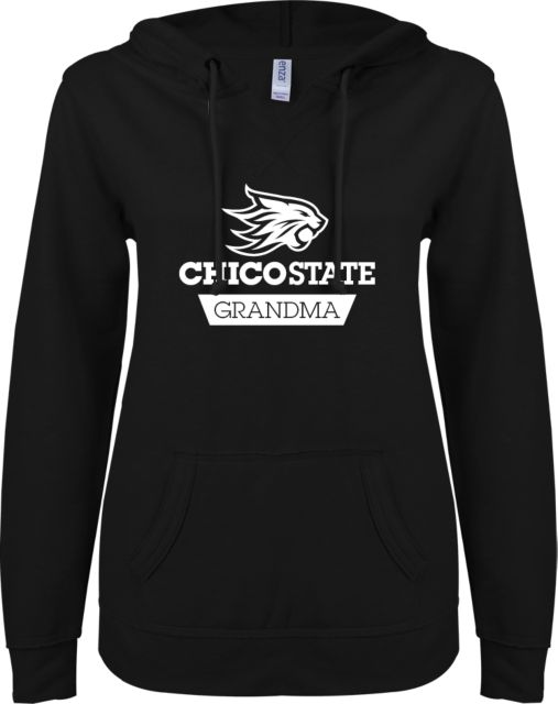 Chico State ENZA Ladies V Notch Raw Edge Fleece Hoodie Chico State Grandma - ONLINE ONLY