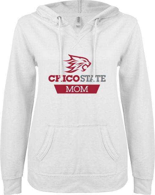 Chico State ENZA Ladies V Notch Raw Edge Fleece Hoodie Chico State Mom - ONLINE ONLY