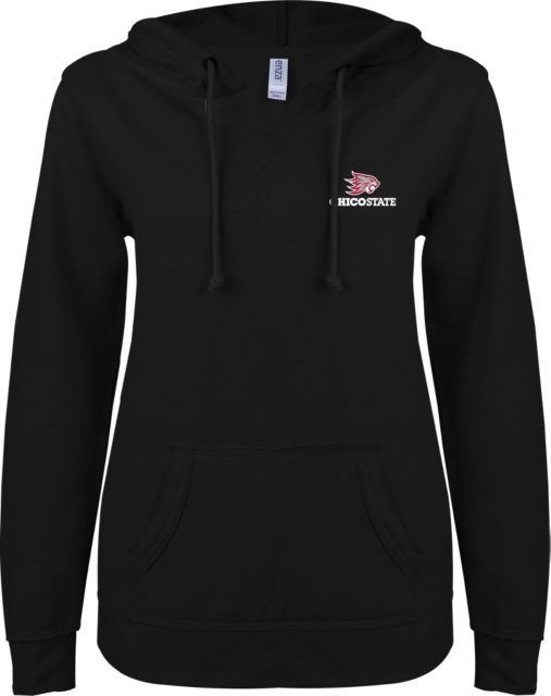 Chico State ENZA Ladies V Notch Raw Edge Fleece Hoodie Chico State Primary Mark - ONLINE ONLY