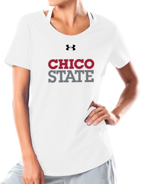 Chico State Ladies Under Armour Charged Cotton Tee Chico State Stacked - ONLINE ONLY