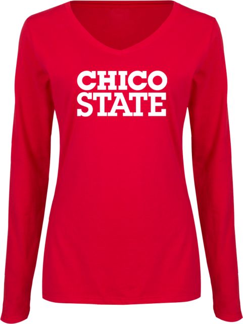 Chico State Ladies Long Sleeve V Neck Tee Chico State Stacked - ONLINE ONLY