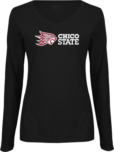 Chico State Ladies Long Sleeve V Neck Tee Chico State Horizontal Mark - ONLINE ONLY