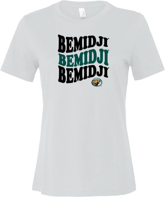 Bemidji State Bella + Canvas Womens Relaxed Cotton T Shirt Bemidji Repeating - ONLINE ONLY