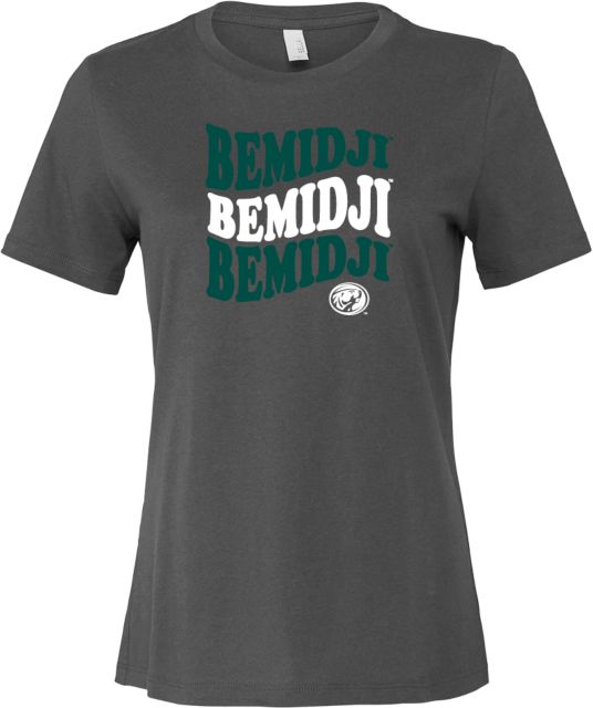 Bemidji State Bella + Canvas Womens Asphalt Relaxed Cotton T Shirt Bemidji Repeating - ONLINE ONLY