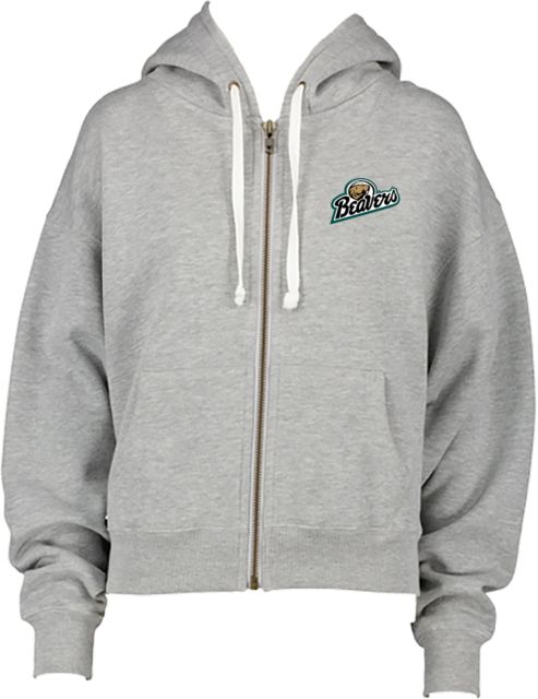 Bemidji State ENZA Womens Boxy Full Zip Hood BSU Beavers Script - ONLINE ONLY